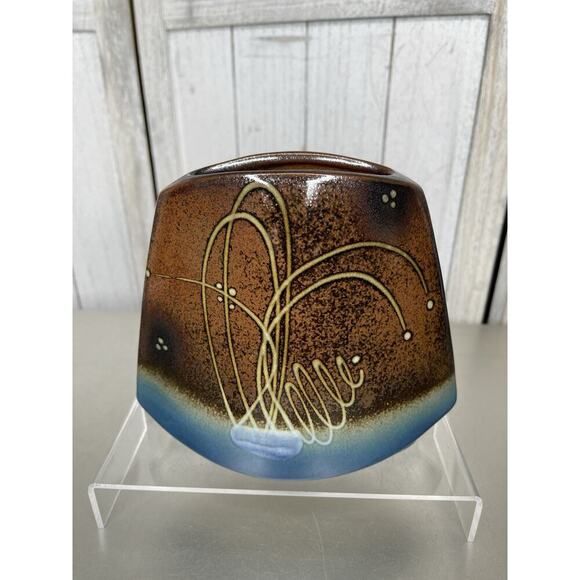 JAMES BROOKE Seattle Brown Blue Black Abstract Free Form Porcelain Vase - Picture 1 of 7